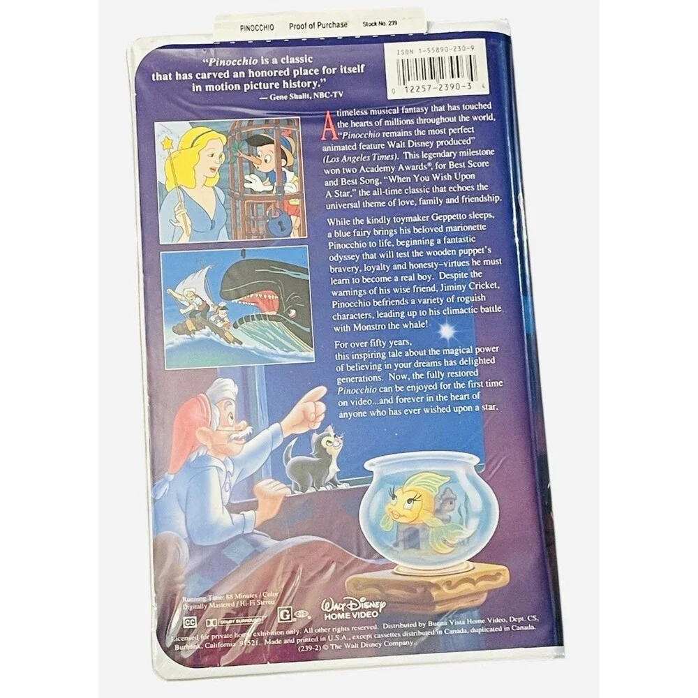 Walt Disney Masterpiece Collection Pinocchio VHS 1993